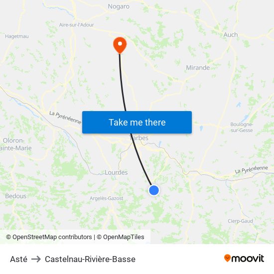 Asté to Castelnau-Rivière-Basse map