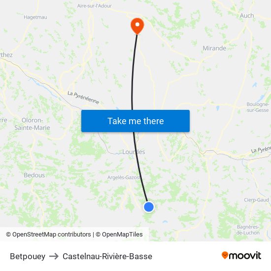 Betpouey to Castelnau-Rivière-Basse map
