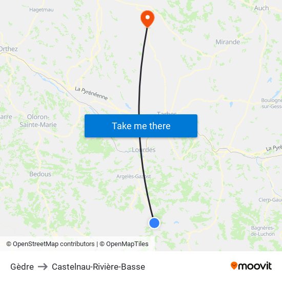 Gèdre to Castelnau-Rivière-Basse map