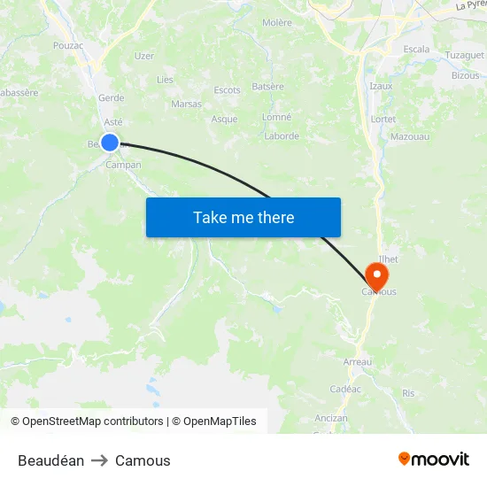 Beaudéan to Camous map
