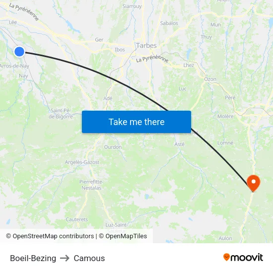Boeil-Bezing to Camous map