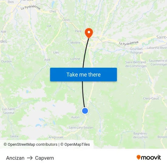 Ancizan to Capvern map
