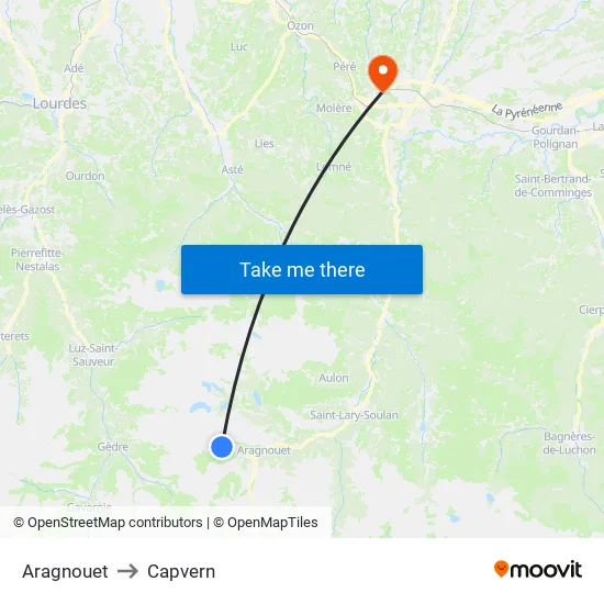 Aragnouet to Capvern map
