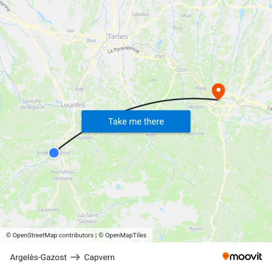 Argelès-Gazost to Capvern map