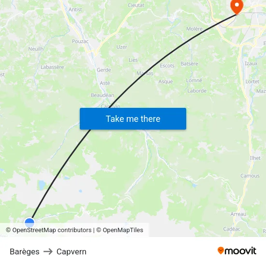 Barèges to Capvern map