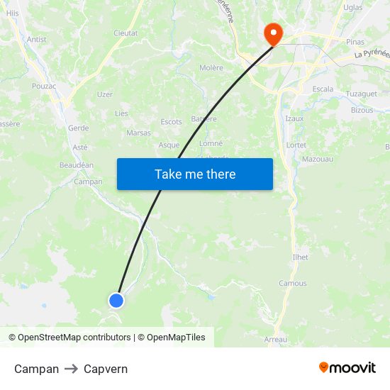 Campan to Capvern map