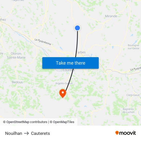 Nouilhan to Cauterets map