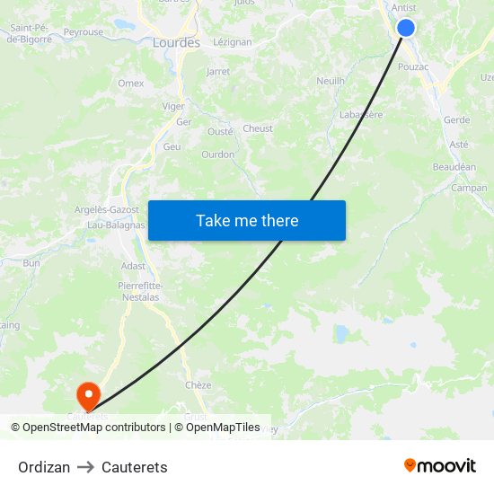 Ordizan to Cauterets map