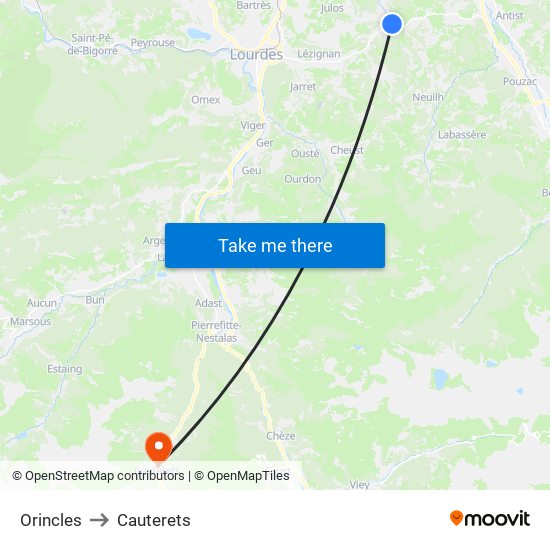 Orincles to Cauterets map