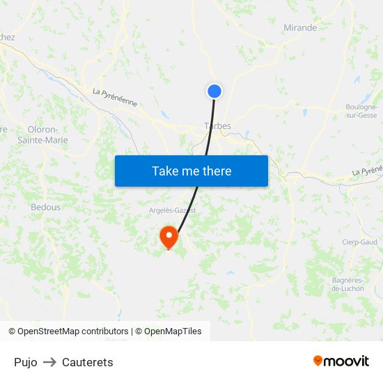 Pujo to Cauterets map