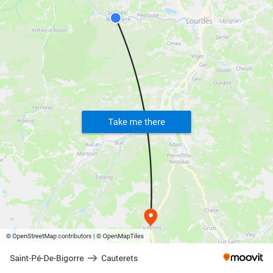 Saint-Pé-De-Bigorre to Cauterets map