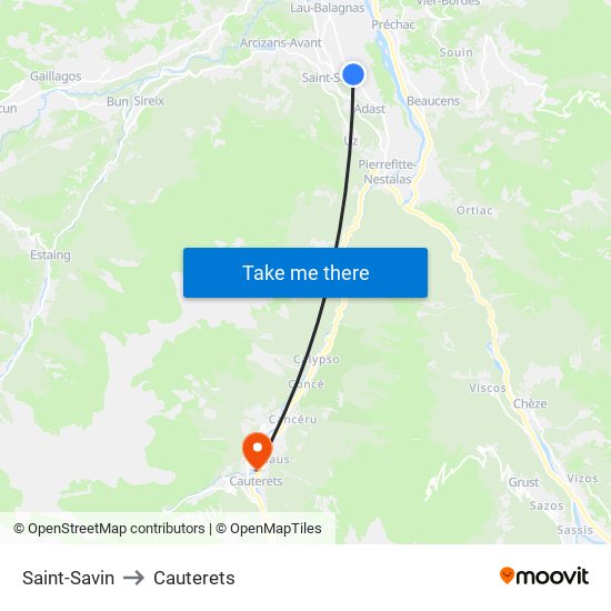 Saint-Savin to Cauterets map