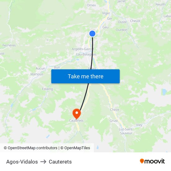 Agos-Vidalos to Cauterets map