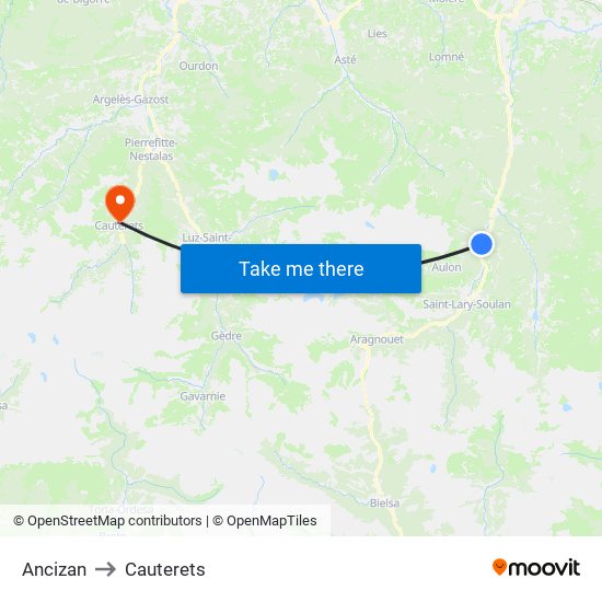 Ancizan to Cauterets map