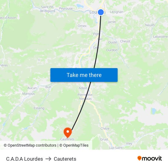 C.A.D.A Lourdes to Cauterets map