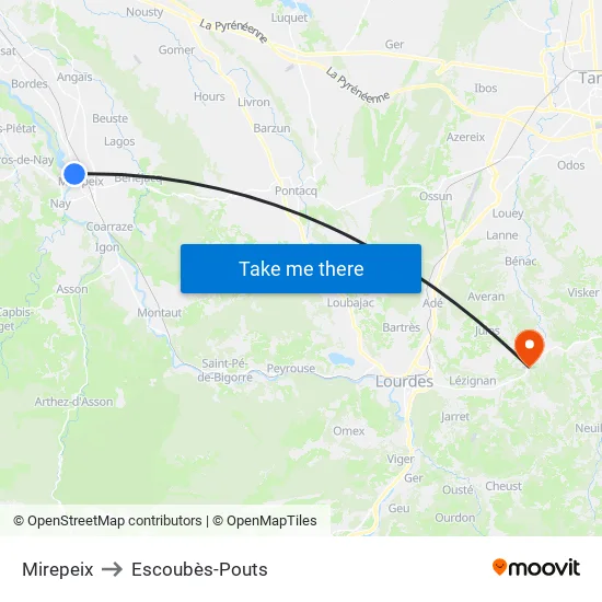 Mirepeix to Escoubès-Pouts map
