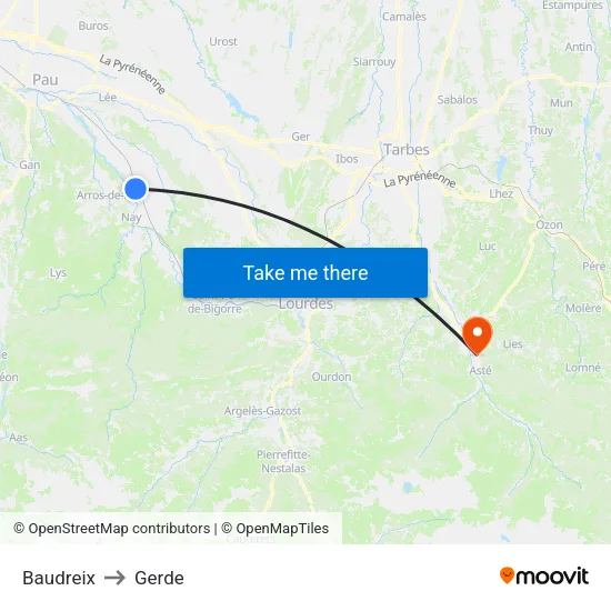 Baudreix to Gerde map