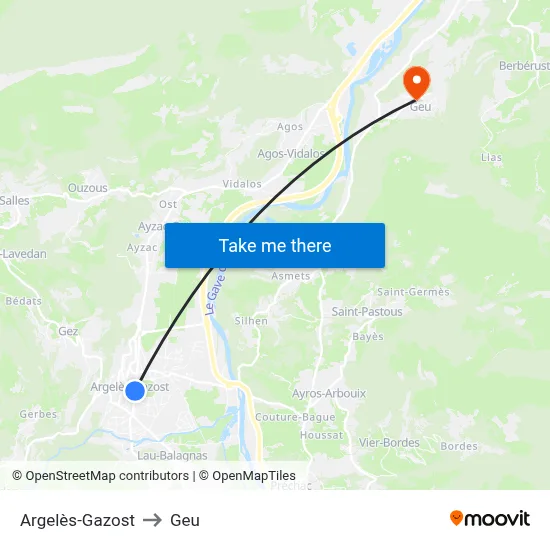 Argelès-Gazost to Geu map