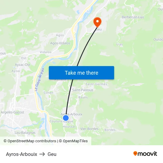 Ayros-Arbouix to Geu map