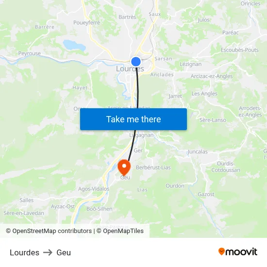 Lourdes to Geu map