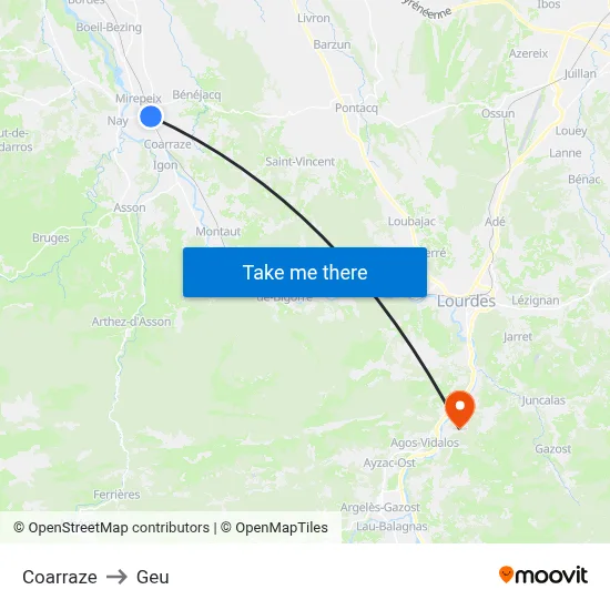Coarraze to Geu map
