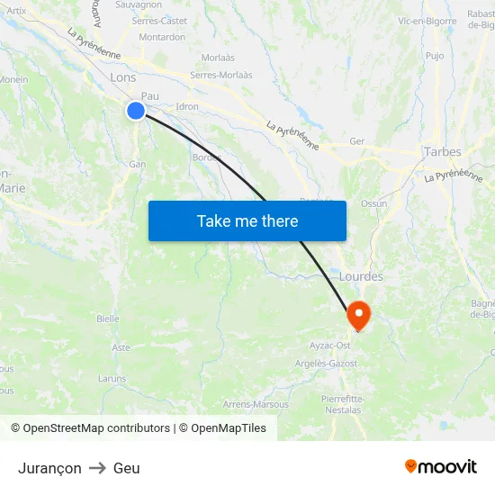 Jurançon to Geu map