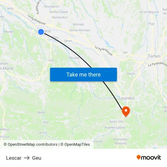 Lescar to Geu map