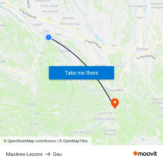 Mazères-Lezons to Geu map