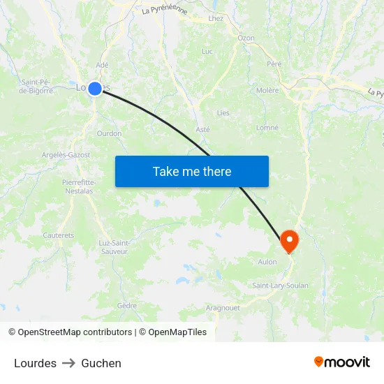 Lourdes to Guchen map