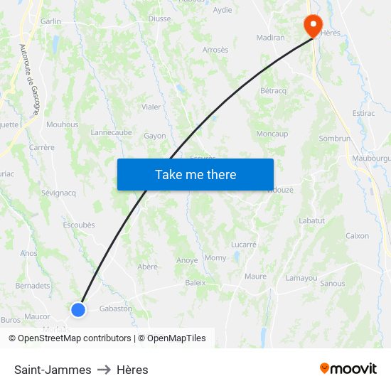 Saint-Jammes to Hères map