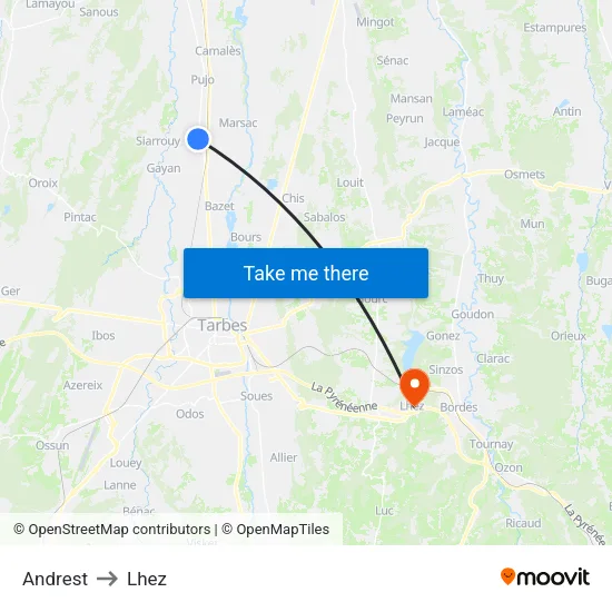 Andrest to Lhez map