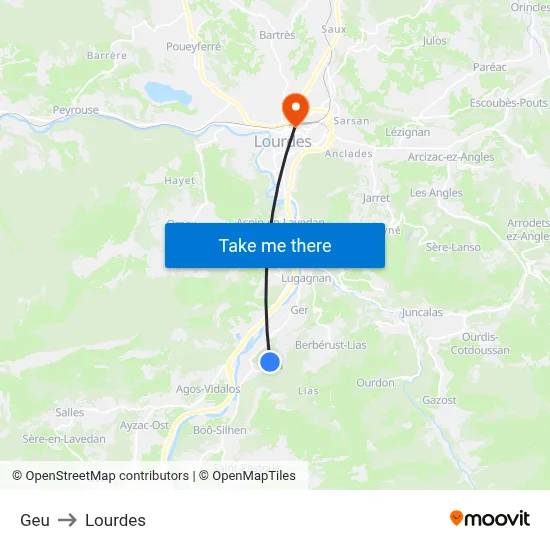 Geu to Lourdes map