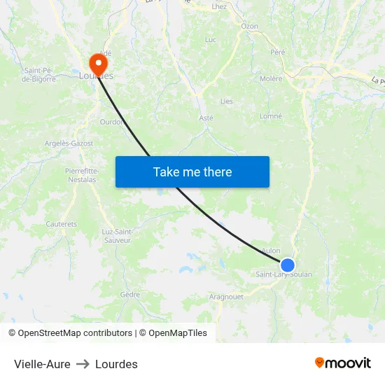 Vielle-Aure to Lourdes map
