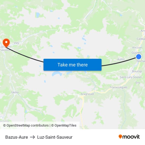 Bazus-Aure to Luz-Saint-Sauveur map