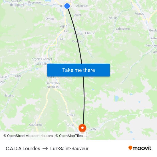 C.A.D.A Lourdes to Luz-Saint-Sauveur map