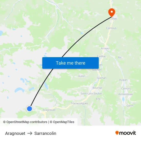 Aragnouet to Sarrancolin map