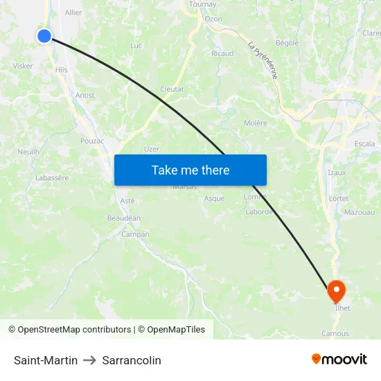 Saint-Martin to Sarrancolin map