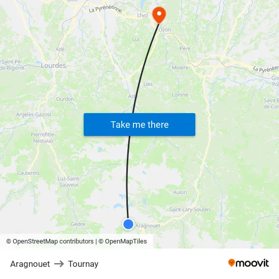 Aragnouet to Tournay map