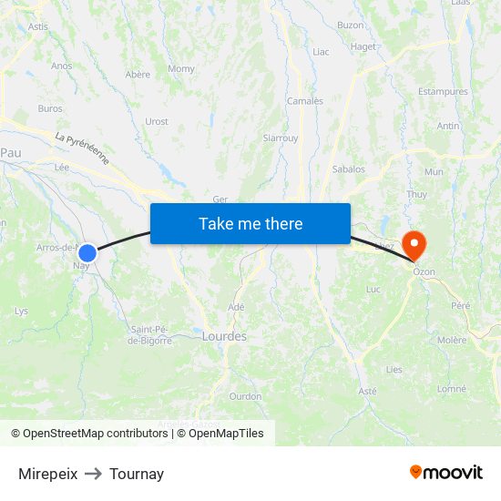 Mirepeix to Tournay map