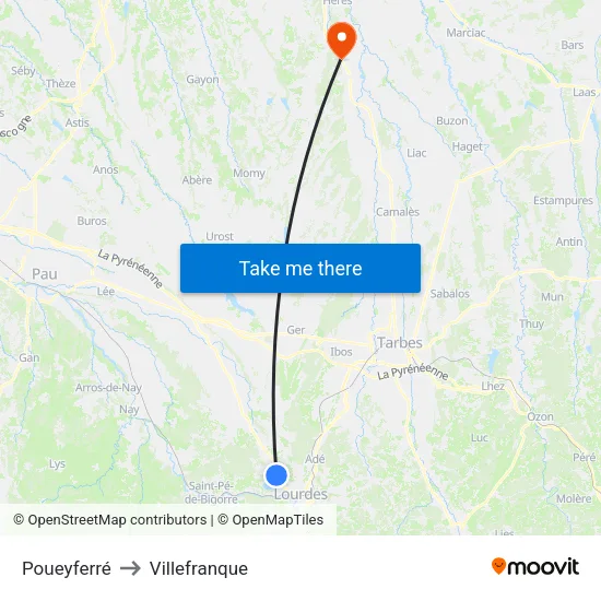 Poueyferré to Villefranque map