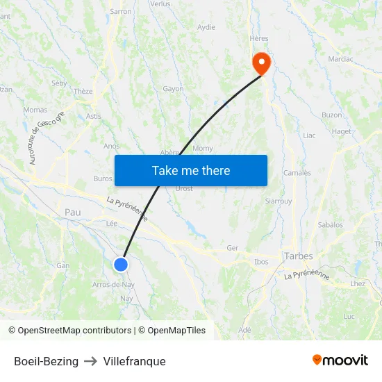 Boeil-Bezing to Villefranque map