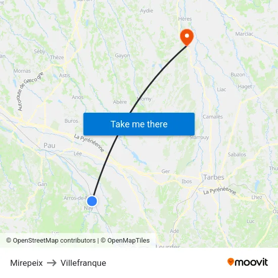 Mirepeix to Villefranque map