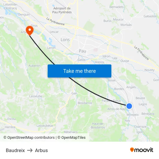 Baudreix to Arbus map