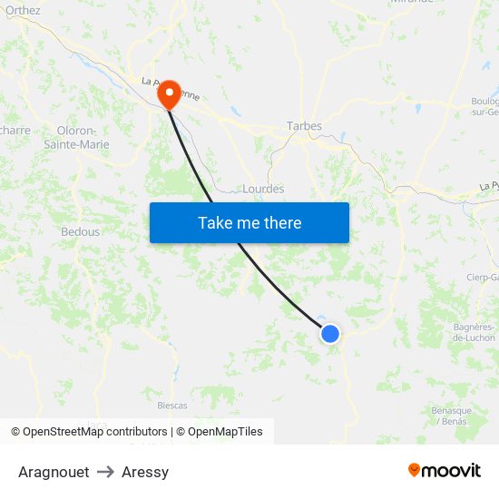 Aragnouet to Aressy map