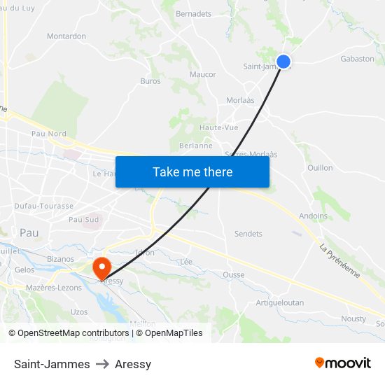 Saint-Jammes to Aressy map