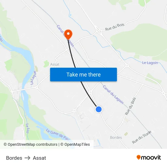 Bordes to Assat map