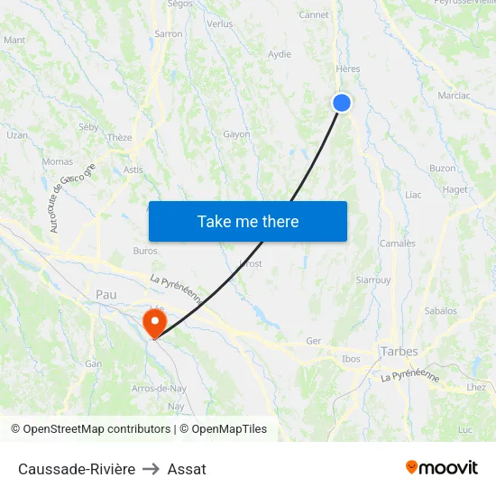 Caussade-Rivière to Assat map