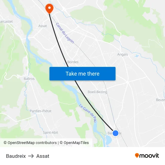 Baudreix to Assat map