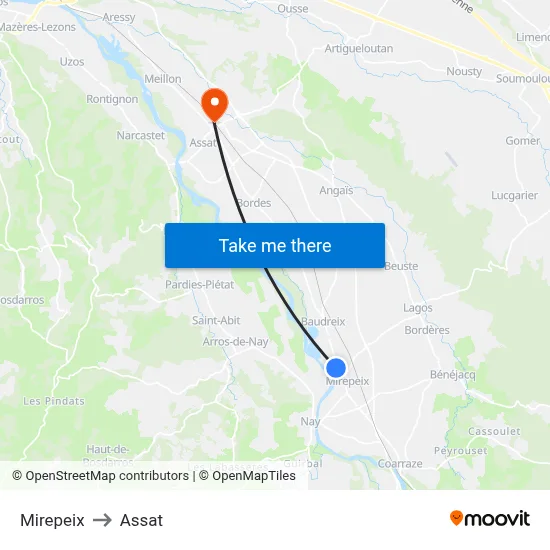 Mirepeix to Assat map