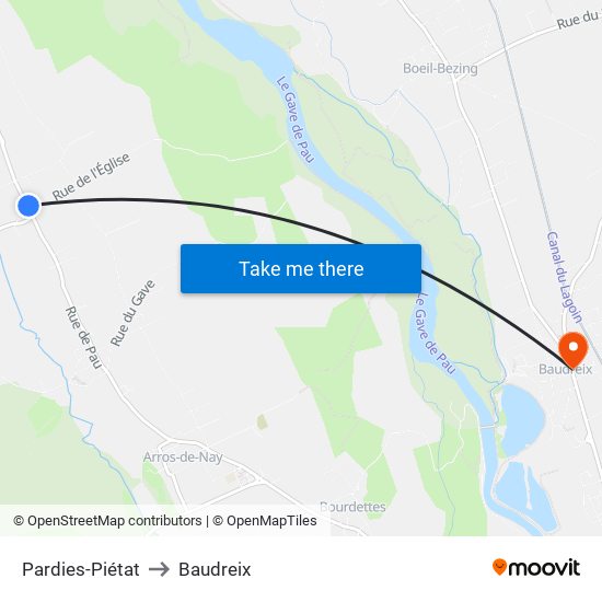 Pardies-Piétat to Baudreix map